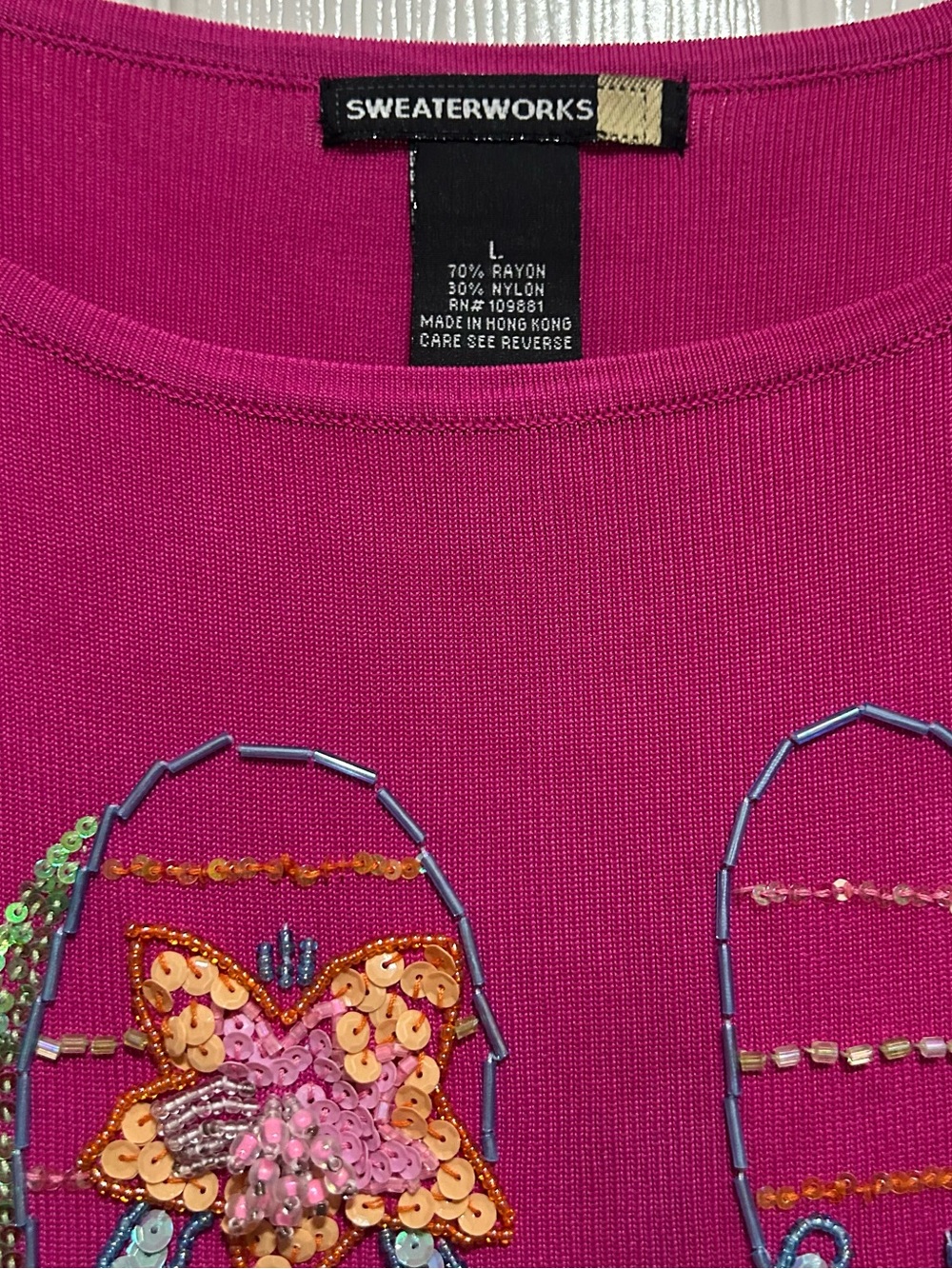 Sweaterworks Bright Fuchsia Beaded Sequin Tank - Picture 2 of 5